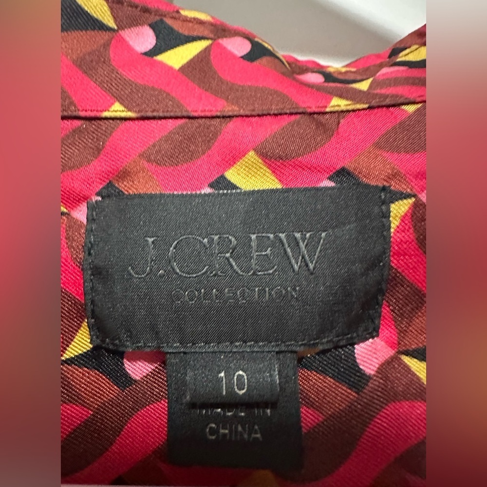 J. Crew 100% Silk Button Up Geometric Print Collared‎ Long Sleeves Size 10 - Picture 4 of 9